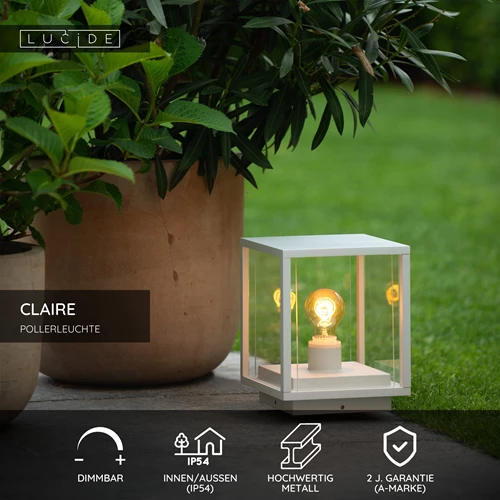 Lucide CLAIRE - Pollerleuchte - 1xE27 - IP54 - Weiß - USP